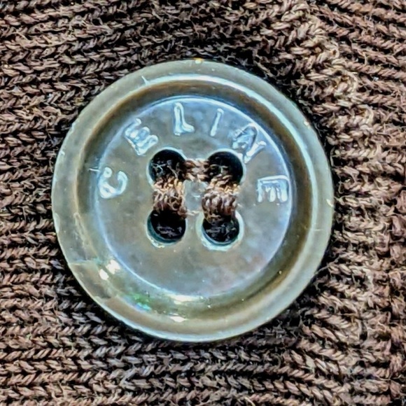 CELINE polo knit shirt brown sz L logo buttons sporty slim top made in France - Picture 6 of 7